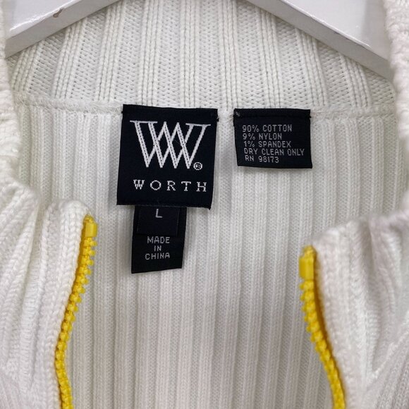 Worth Color block zippered cardigan size large ribbed pockets jacket White - Picture 2 of 7